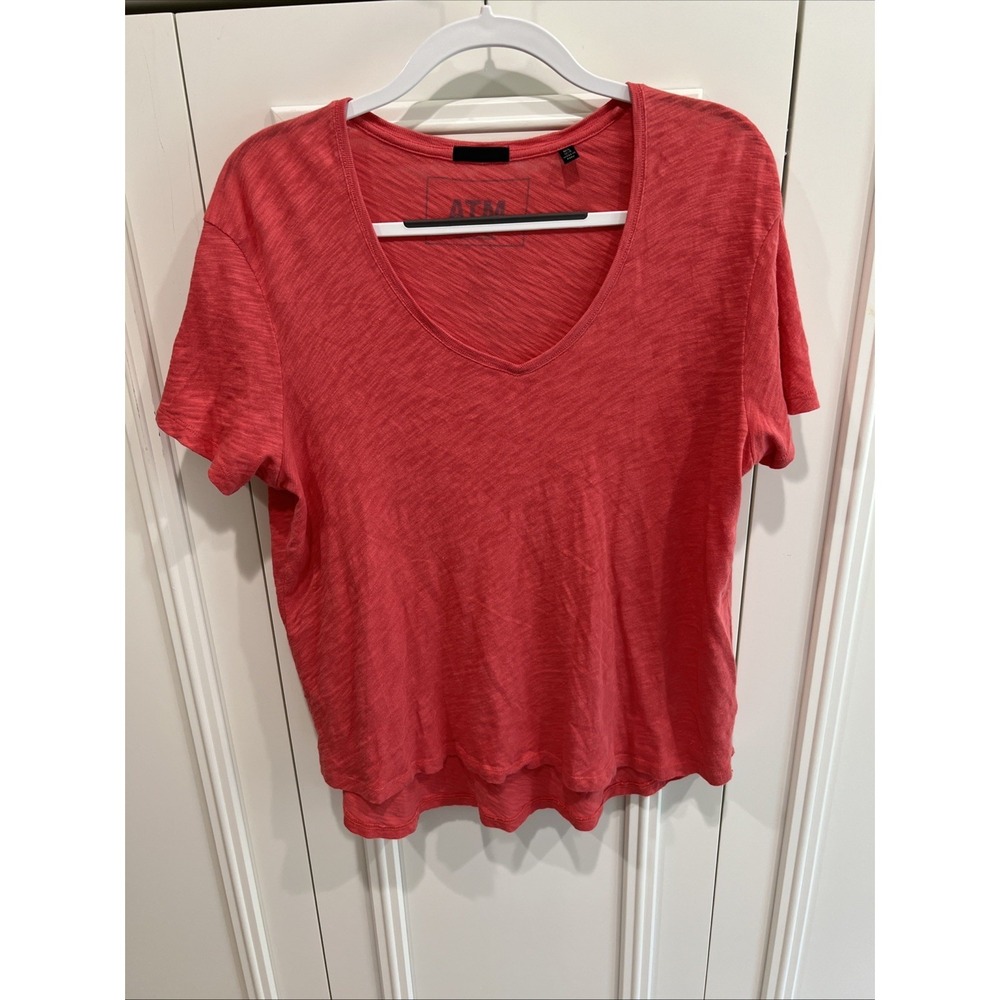ATM Slub Boyfriend V Neck Short Sleeve T Shirt Women's M/L Coral  Basic Relaxed